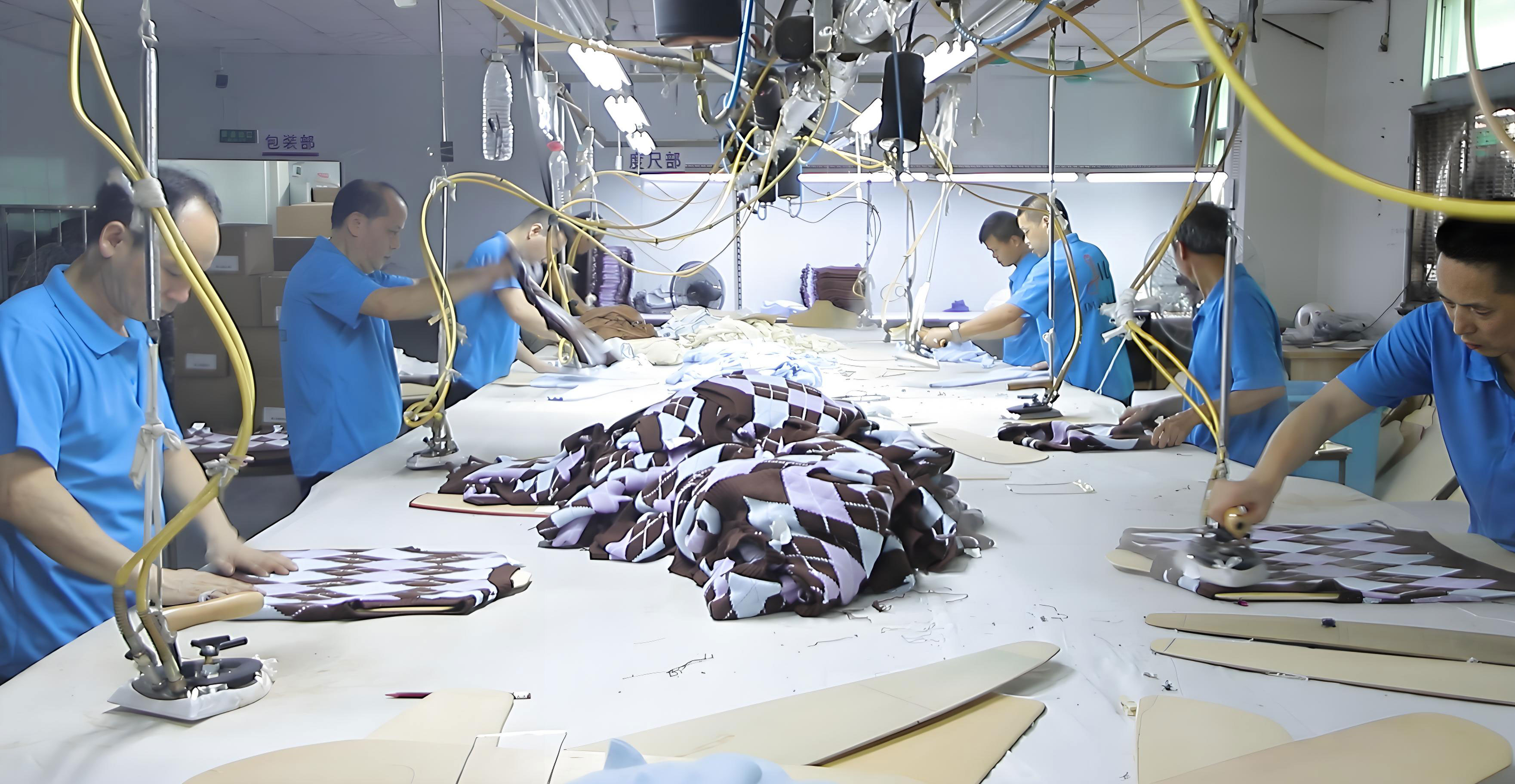 Final garment steaming and quality finishing at our factory